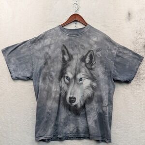 VTG The Mountain T-Shirt Men's XL Gray Husky Wolf Nature Tie Dye Streetwear Y2K